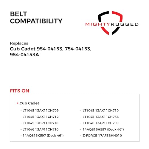 Image of 754-04153, 954-04153 Deck Replacement Belt for Cub Cadet - Belt Length 122 inch - Heavy-Duty, Durable, Aramid Cord Belt for LT1045, LT1046