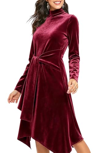 Image of Jayscreate Women's 2023 Long Sleeve Sweater Dress Fall Winter Midi Tie Front Knit High Waist Business Casual Dress