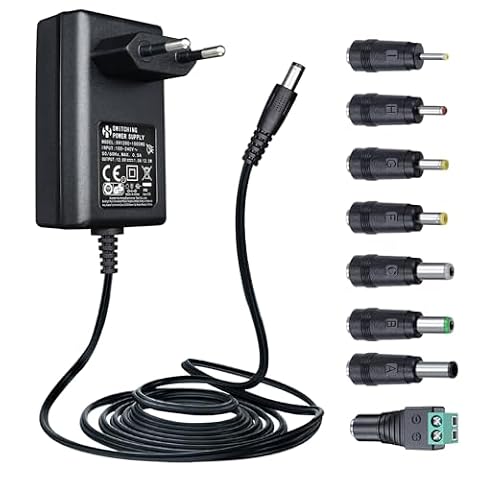12V 1A/1000mA Netzteiladapter, AC 100-240V 50/60Hz auf DC 12V 1A/1000mA 12W Wandladegerät, Mitte positiv, 1,8m langes 20-AWG-Kabel für stabilen und flexiblen Einsatz, 8 Aufsätze enthalten