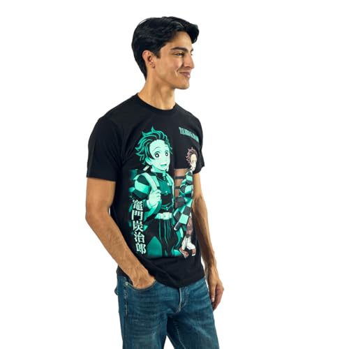 Demon Slayer Oversized Tanjiro Graphics Crew Neck Short Sleeve Men's Black T-Shirt3