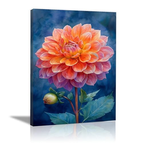Poster décoratif sur toile avec motif de paradis floral orange 60x90cm encadré