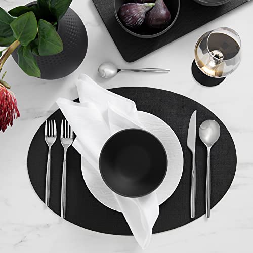 Villeroy & Boch Manufacture Rock Platzdeckchen, Kunstleder, oval, wendbar, Schwarz, 4 Stück