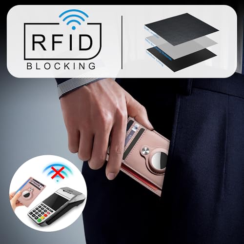 Image of Hawanik Slim Minimalist Front Pocket AirTag Wallet, RFID Blocking Card Holder with AirTag Holder, Pink Champagne, Women's Fashion Wallet