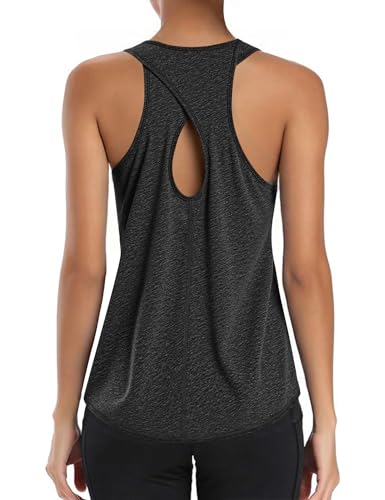 Gyabnw Débardeur de Sport Femme col Rond Tee Shirt sans Manches Haut de Sport Léger Séchage Rapide Respirant avec Dos Creux Yoga Shirt Running Fitness Tank Top
