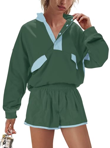 LAMISSCHE Work out Sets Gym for Women Sweatsuits 2 Piece Set Long Sleeve Top & Shorts Active Wear Sets with Pockets