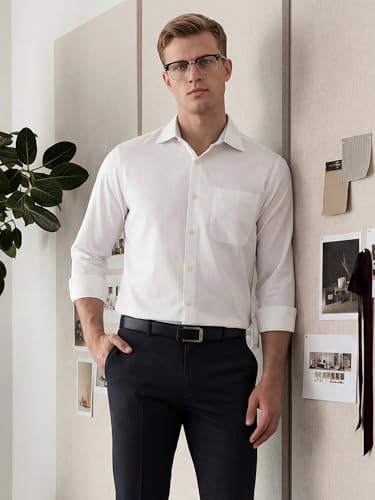 Image of Thomas Scott Men's Regular Fit Formal Shirt | 100% Cotton Long Sleeves | Spread Collar with Contrast Fabric (Available in Plus Size)