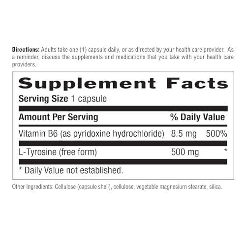 image for Country Life L-Tyrosine 500mg with Vitamin B6 Supplement - Certified G