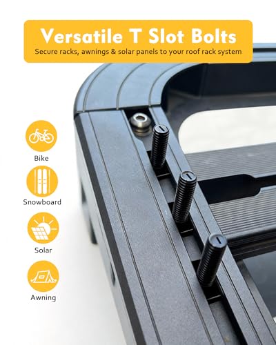 Image of T Slot Bolts for Roof Rack Cross Bars, Platform, Cargo Basket, Stainless Square T Track Bolt Adapter to Secure Bike /Ski /Kayak Rack, Solar Panel, Awning, 4mm Thick