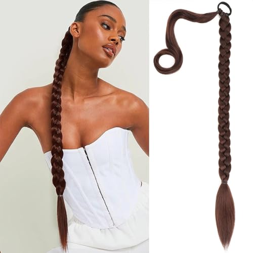 Extension Queue de Cheval Cheveux avec Attache Cheveux 80 cm Longue Tresse Queue de Cheval Extensions de Cheveux Postiche Synthétique Wrap Around Ponytail Extension pour Femmes