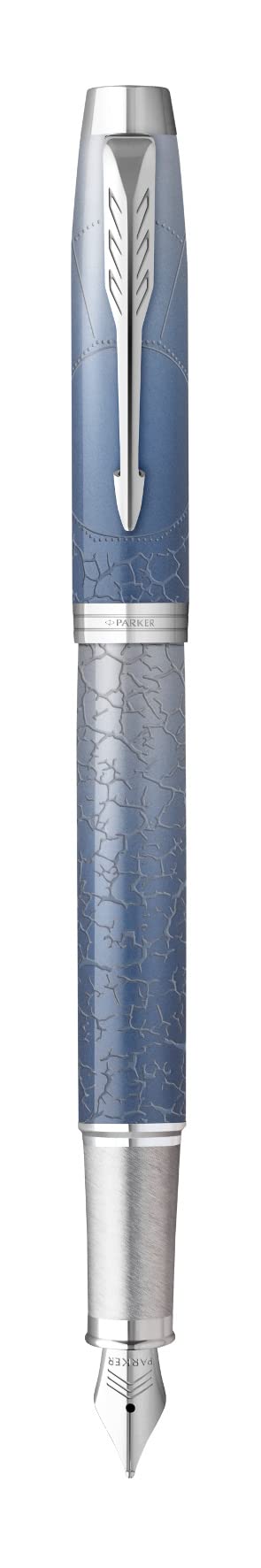 Parker - Penna stilografica IM con confezione regalo, inchiostro blu, elegante, personalizzabile con incisione, ideale per compleanni (argento “Polar” S.E.)
