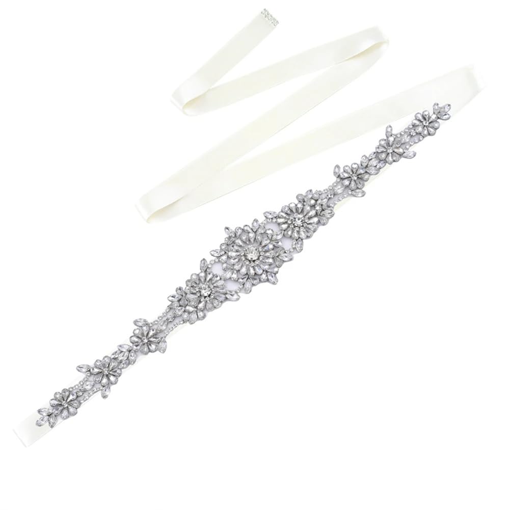 Cinturón largo de boda con diamantes de imitación plateados, accesorio para vestido de noche, cinturón de lazo para el día de San Valentín