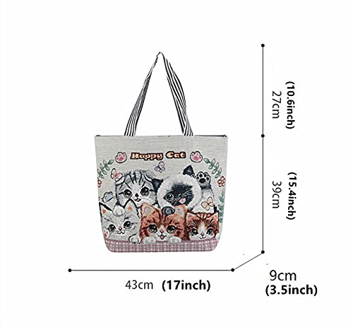 Image of Women's Canvas Cat Print Shoulder Bag - Cat Graphic Hobo Crossbody Handbag
