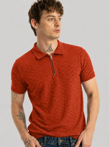 Image of Preneum Men's Solid Polycotton T-Shirt | Collared Neck | Half Sleeve | Regular Fit | Everyday Casual Wear (Available in Plus Sizes)