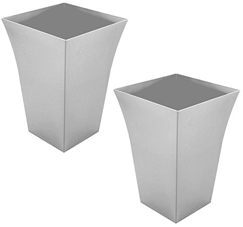 CrazyGadget 2 x Large Milano Tall Planter Square Plastic Garden Flower Plant Pot Gloss Finish SILVER