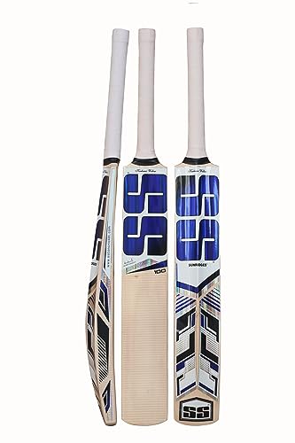 Image of SS Master 100 Kashmir Willow Cricket Bat Short Handle, Thick Edges, Sarawak Cane Handle, with Cover, Ready for Leather Ball