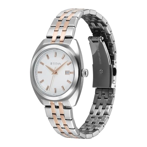 Image of Titan Work Essentials with Silver Dial Silver & Rose Gold Metal Strap Watch for Women - 95377KM01