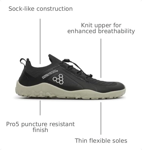 Image of Vivobarefoot Mens Primus Trail Knit Firm Ground Running Sneakers Shoes - Black
