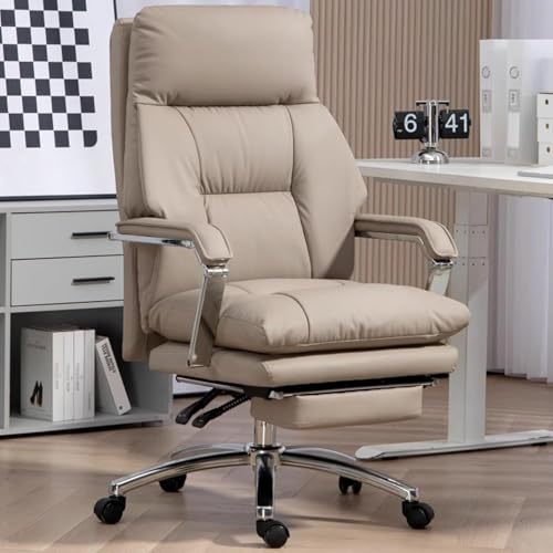 Ergonomic Executive Office Chair with Lumbar Support, Adjustable High Back Recliner Gaming Chair, Footrest & Metal Armrests for Home Office & Gaming Setup