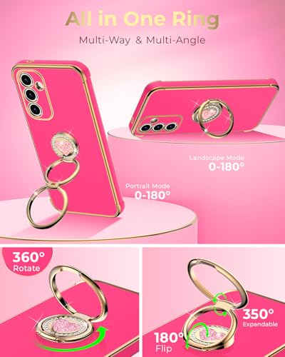 Image of XYZ for Samsung Galaxy S25 Plus Case with Stand, Phone Case with Double Ring Kickstand, Women Girls Bling Luxury Protective Case Heart for Galaxy S25 Plus 6.7'', Hot Pink
