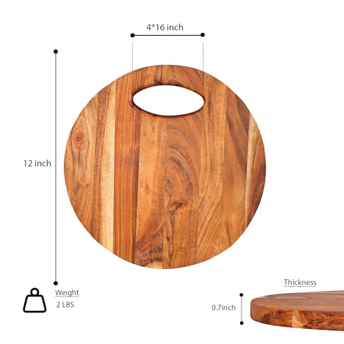 Tabla de Cortar Redonda de Madera Acacia 30x30 cm con Mango miniatura 7