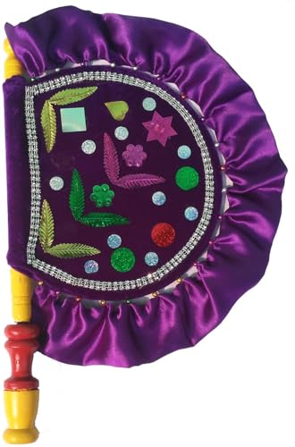 Image of Handicrafts Purple pankhi | Decorative pankhi | Designer pakhi | pankhi Hand Fan | pankhida | pankhi Fan | pankhi Hand Fan for Wedding | Velvet Both Side Designing pankhi | (Pack of 1)