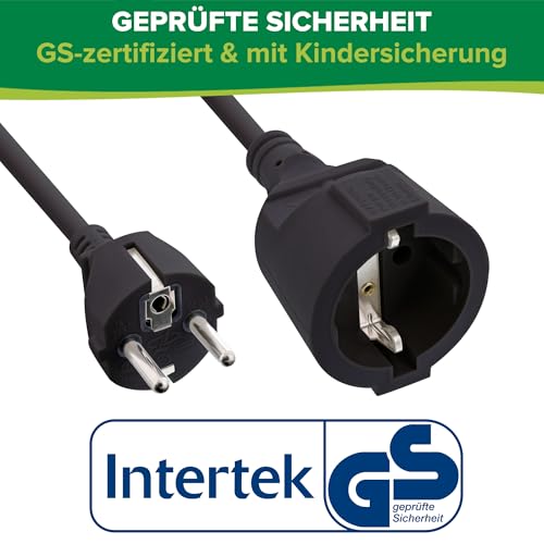 InLine Schutzkontakt-Verlängerungskabel CEE 7/7 für Innenbereich, GS-zertifiziert mit Kinderschutz, 230V, H05VV-F3G1,5, 2m, schwarz, 16402 – Ansicht 4