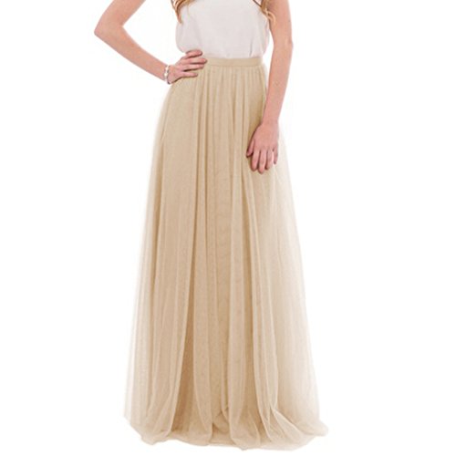 WDPL 3 Layers Soft Tulle Skirt Maxi Long Bridal Wedding Skirts for Women (Champagne, US 4)