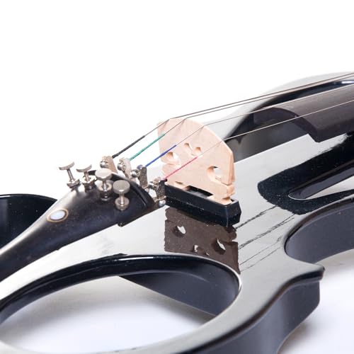 Image of Cecilio 4 /4 CEVN-1BK Solid Wood Electric /Silent Violin with Ebony Fittings in Style 1 - Full Size - Black Metallic