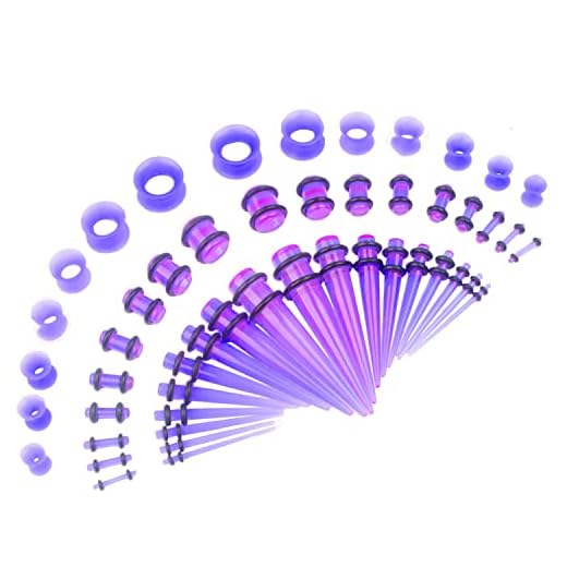 CABBE KALLO 50 peças 14G-00G kit de alongamento de orelha acrílico alargadores túneis de silicone conjunto expansor joias piercing corporal.., Gel de sílica