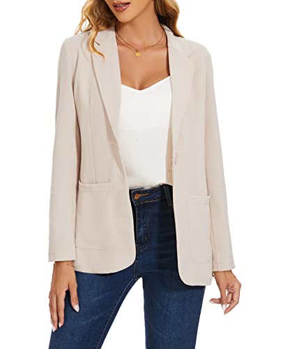 MINTLIMIT Womens Blazers Suit One Button Suit Notched Lapel Jacket Elegant Formal Business Size 12 14 (WH-Beige M)