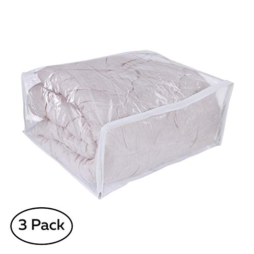 Diclavus Set Of 3 Clear Vinyl Storage Bags With Zipper 24X20X11 Inch, Clothes Bag Organizer, Space Saver Pvc Comforter Clear Storage Bags For Blanket, King Size Pillows Storage,Linen Storage. #TOP1