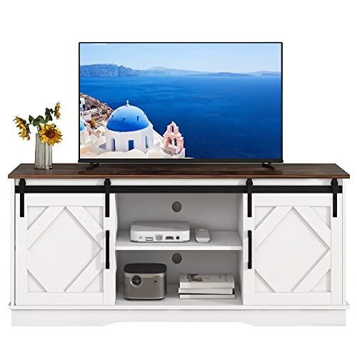 fangqi Großer TV-Schrank TV Stand Sideboard Entertainment Center mit 2 klassischen Schiebetüren Einstellbare Regale für Wohnzimmer Esszimmer Landhaus Modernes Design 150 * 40 * 60cm Cover
