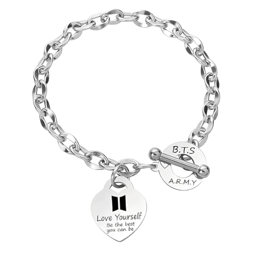 CWED BTS Pulsera de acero inoxidable,Pulsera BTS Ajustable,Pulsera Unisex de...