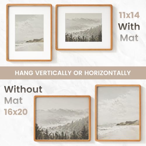 Image of 16 x 20 Picture Frame, USA-Sourced Natural Teak Wood Photo Collage Frame with HD Tempered Glass, Modern Simple 16x20 Wooden Frame Matted to 11x14, Vertical & Horizontal Wall Hanging Display