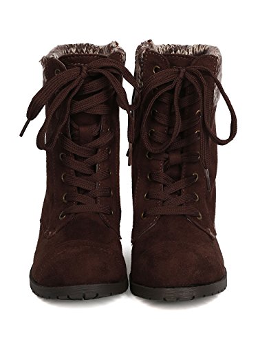 Girls Faux Suede Lace Up Sweater Combat Boot GC844