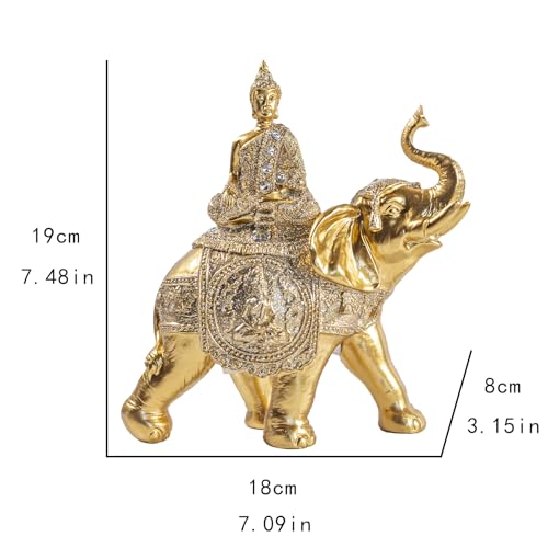Estatua de Buda Dorado sobre Elefante 7.48x7.09x3.15 in miniatura 6
