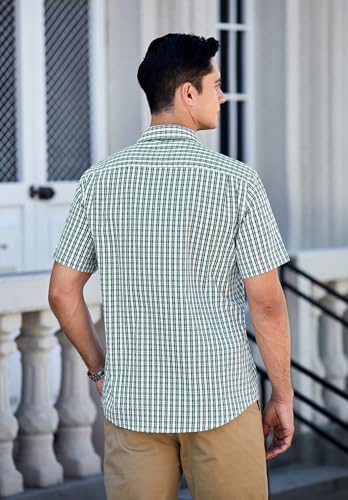 HISDERN Plaid Shirts for Men Short Sleeve Button Down Shirt Casual Formal Business Gingham Shirts with Pocket Regular Fit4