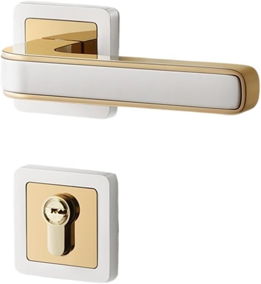 Bedroom Door Lock Indoor Magnetic Silent Door Lock Room Wooden Door Lock Gold Door Lock American Split Lock with Key(White,Magnetic Door Lock)