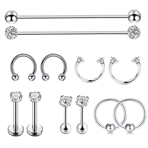 12 Stück Helix Piercing Tragus Cartilage Piercing Stud Knorpel Ohr Piercing Nase Lippe Ringe Piercing Septum Hufeisenring aus Edelstahl Körperschmuck für Ohr Tragus Lip Nasen Herren Damen Cover