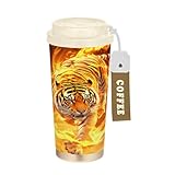 LINNIKEEEE Tigre Ardiente Majestuoso Feroz Vaso Térmico de Acero Inoxidable para Café,Botella de Agua con Aislamiento Al Vacío para Viajes(500 Ml)