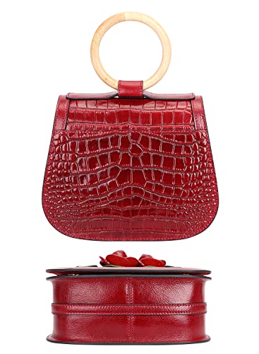 Pijushi Designer Handbags For Women Floral Crossbody Purse Crocodile Leather Satchel Bag Small(66317 Red) #TOP5