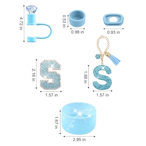 Hpebl 6PCS Blue for Stanley Cup Accessories Set 30/40 OZ Bling Rhinestone Initials Charms for Stanley Decorations Tumbler Accessories Including Diamond Straw Topper, Spill Stopper（Letter K） - image 3