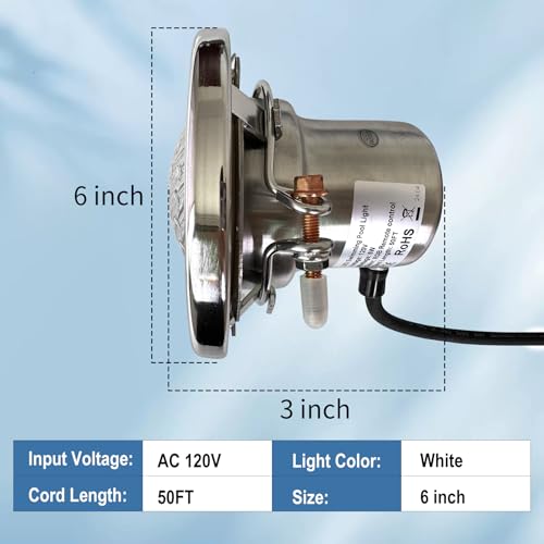 SOLAR SPORTS 6 Inch Led Pool Lights for Inground Pool, Underwater Swimming Pool Lights Suitable for Most 6 Inch Wet Niche, Ac120v Spa Light for Swimming Pool and Spa, Ip68 Waterproof, White, 50ft