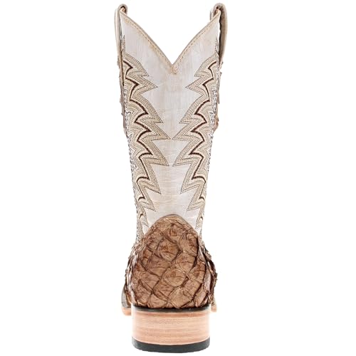 Image of Vaccari Men's Dylan Genuine Pirarucu Fish Leather Broad Square Toe Cowboy Boots