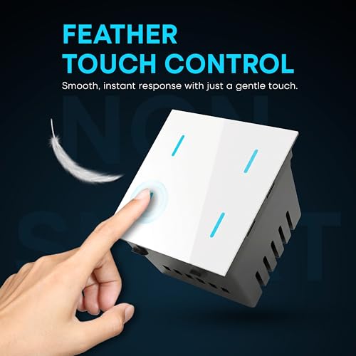 Image of HomeMate Basics Non-Smart 4 Gang Touch Switch | On /Off Touch Control | No App Required | Elegant Touch Switches for Home and Office - White
