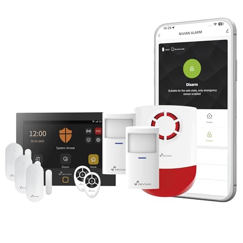 NIVIAN Sistema di Allarme Casa WiFi + GSM 4G con Schermo Touch – Kit Antifurto Wireless per Casa e Ufficio, App Tuya, Notifiche SMS e Chiamate, Sirena e Sensori Porta e Movimento