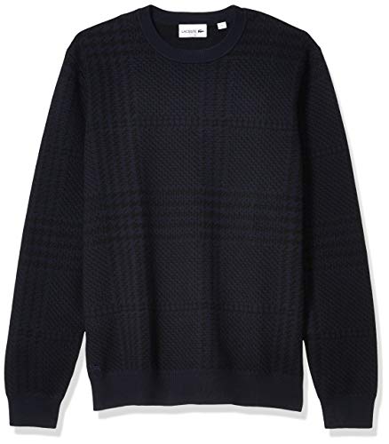 Lacoste Men's Jacquard Cashmere Blend Classic Sweater, Navy Blue/Black, M
