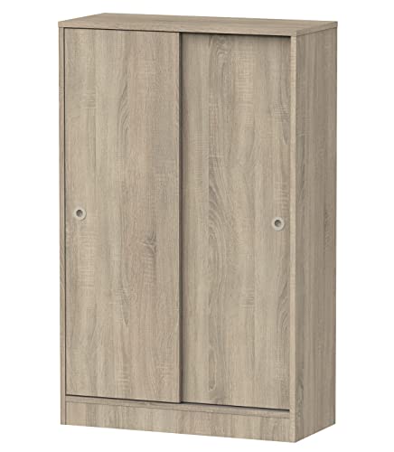 JUANIO Armario Bajo Auxiliar Multiusos con 2 Puertas Correderas y 3 Estantes, Acabado en Color Roble Cambrian, Medidas: 74 cm (Ancho) x 120 cm (Alto) x 33 cm (Fondo)