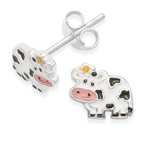 Argento sterling per bambini mucca smaltato