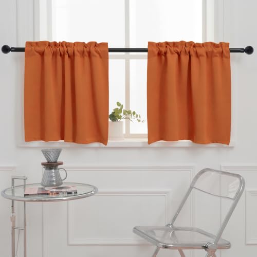 Pickluc Blackout Kitchen Curtain 20 Inches Long, Rod Pocket Cafe Tier Curtains for Small Window Treatment in Living Room, Basement, RVs, Cabinets, 2 Panels, W24 X L20 Inch, Burnt Orange